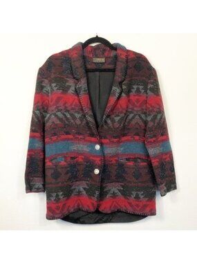 David Paul Western Aztec Wool Blend Jacket Blazer Medium Silver Buttons